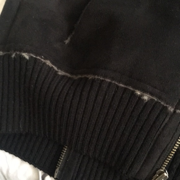 Faux Fur Leather Vegan Suede Warm Vest Black Grey Funnel Neck Pocket Vintage Y2K - Picture 8 of 9